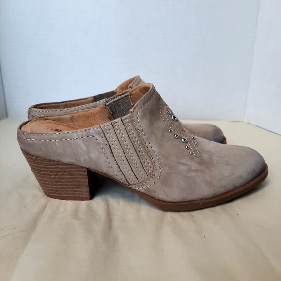 EARTH‎ SHOES MENDON WOMEN'S 7 TAUPE SUEDE LEATHER WESTERN MULES CLOGS HEELS - Picture 4 of 8